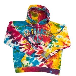 San Francisco California Tie Dye Peace Hoodie Cotton Embroidered Colorful Medium